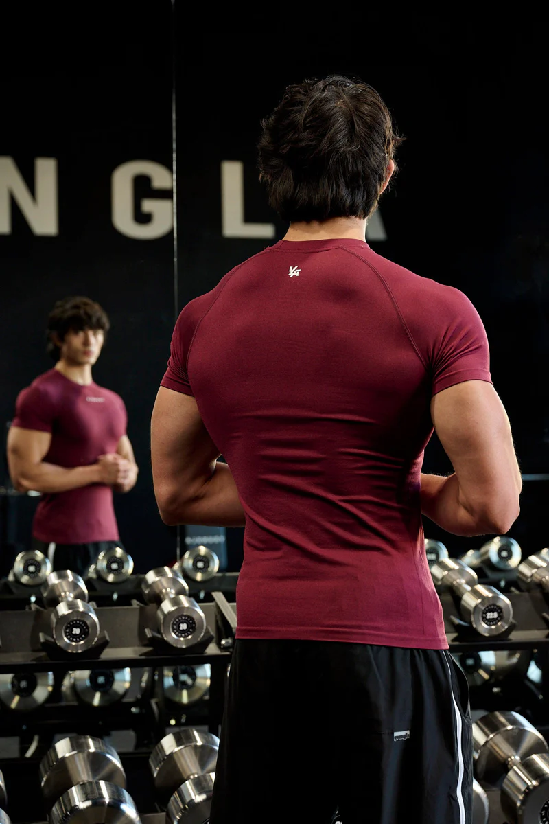 SuperVillain Compression Tees-Burgundy