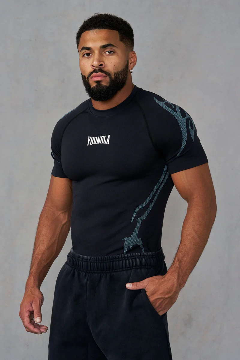 Gothic Compression Tees-Black/Blue